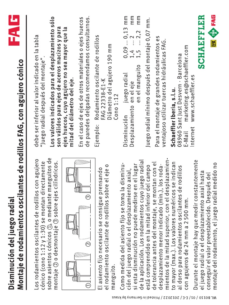 Tabla de Juego Radial de Rodamiento PDF