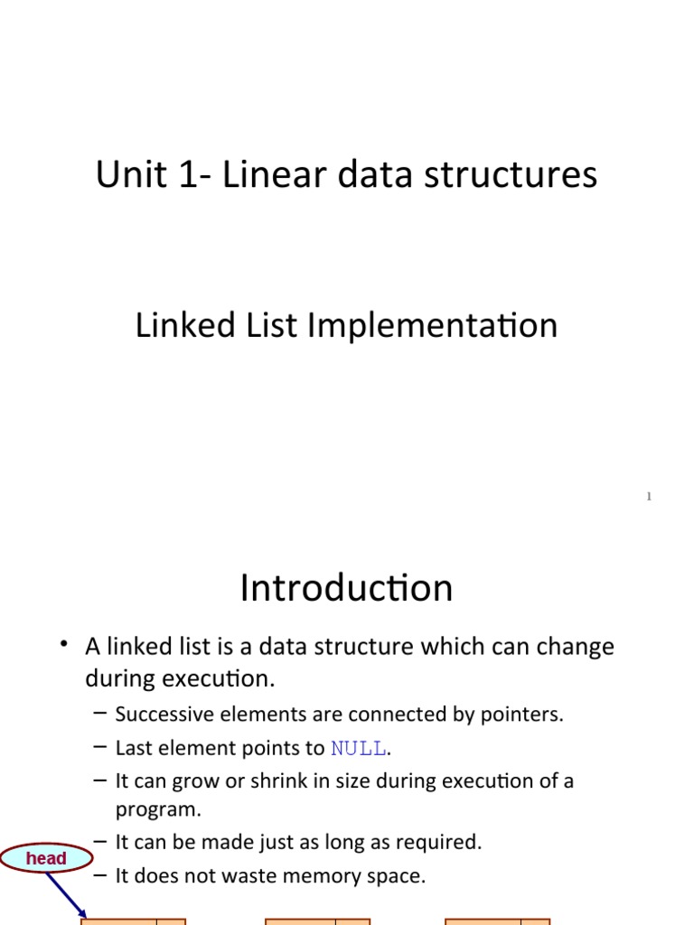 Unit 1-Linear Data Structures: Linked List Implementation | PDF ...
