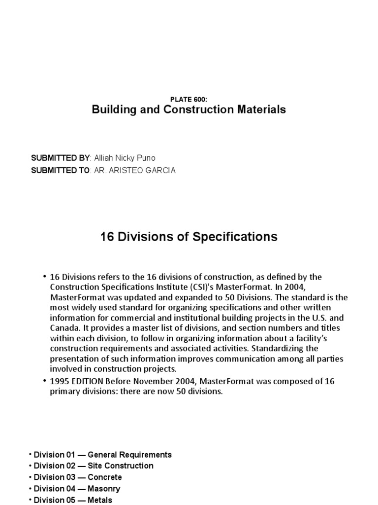 16 Divisions of Construction Specs | PDF | Specification (Technical ...