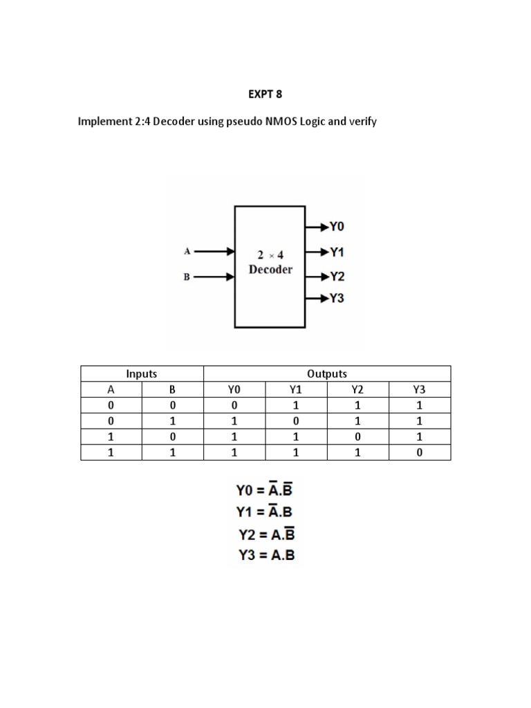 Implement 2:4 Decoder Using Pseudo NMOS Logic and Verify: Expt 8 | PDF