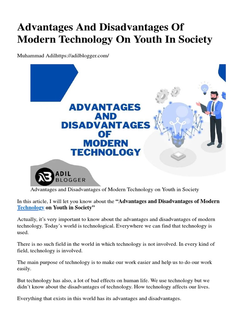 Advantages and Disadvantages of Modern Technology On Youth in Society