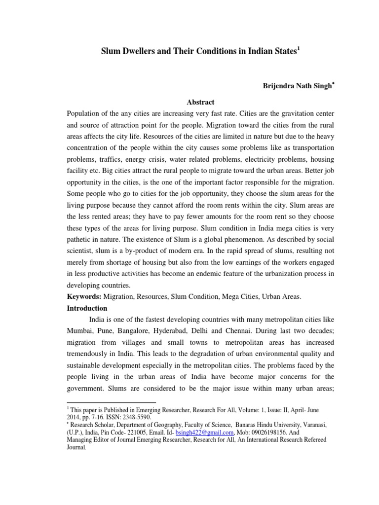 Living Conditions of Slum Dwellers in India | PDF | Slum | Sanitation