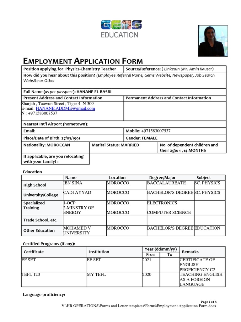 Employment Application Form 11 PDF Background Check