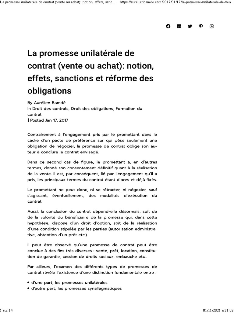 Modèle : La Promesse Unilatérale De Vente – PDKT