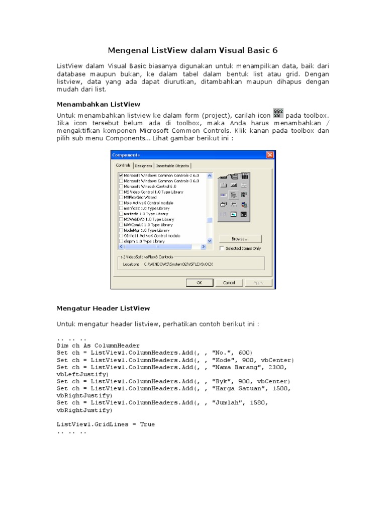 Panduan ListView di Visual Basic 6 | PDF | Pengelolaan Keuangan & Uang