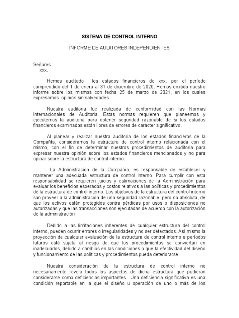 Informe de Auditoría y Control Interno | PDF | Auditoría | Economias