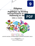 Filipino: Pagbibigay NG Sariling Interpretasyon Sa Mga Pahiwatig Sa Akda