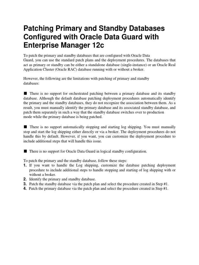 Patching Oracle Database Physical Standby With Enterprise Manager 12c ...