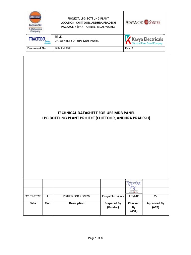UPS MDB Panel Datasheet - LPG Plant | PDF | Physical Quantities ...