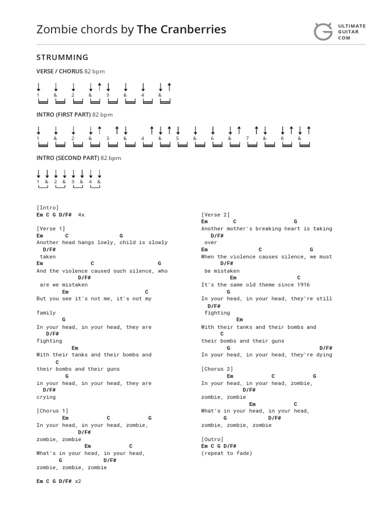 Zombie Chords by The Cranberriestabs | PDF | Song Structure | Musical  Compositions