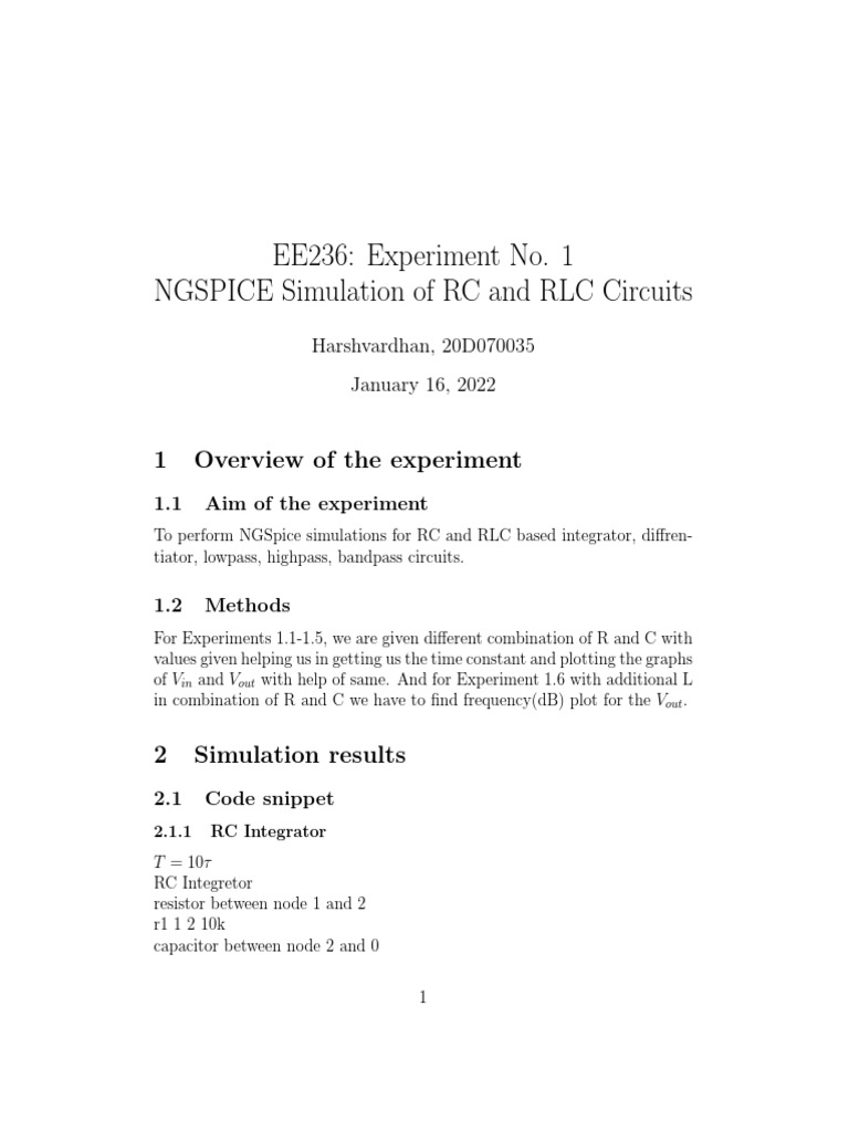 NGSPICE Simulations of RC/RLC Circuits | PDF | Low Pass Filter ...