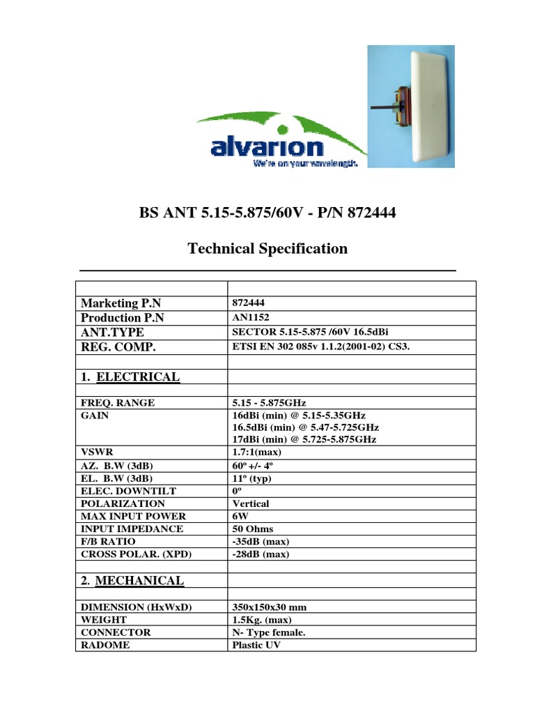 BS ANT 5.15-5.875/60V - P/N 872444 Technical Specification | PDF