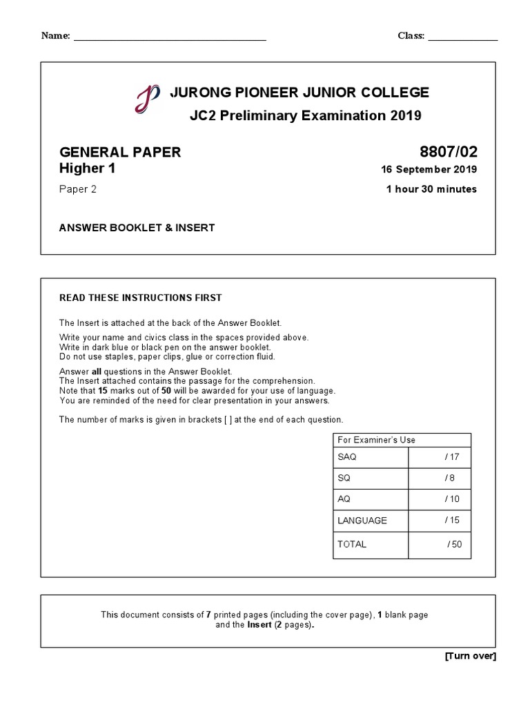 JC2 General Paper Exam 2019 Guide | PDF | Cognition | Cognitive Science