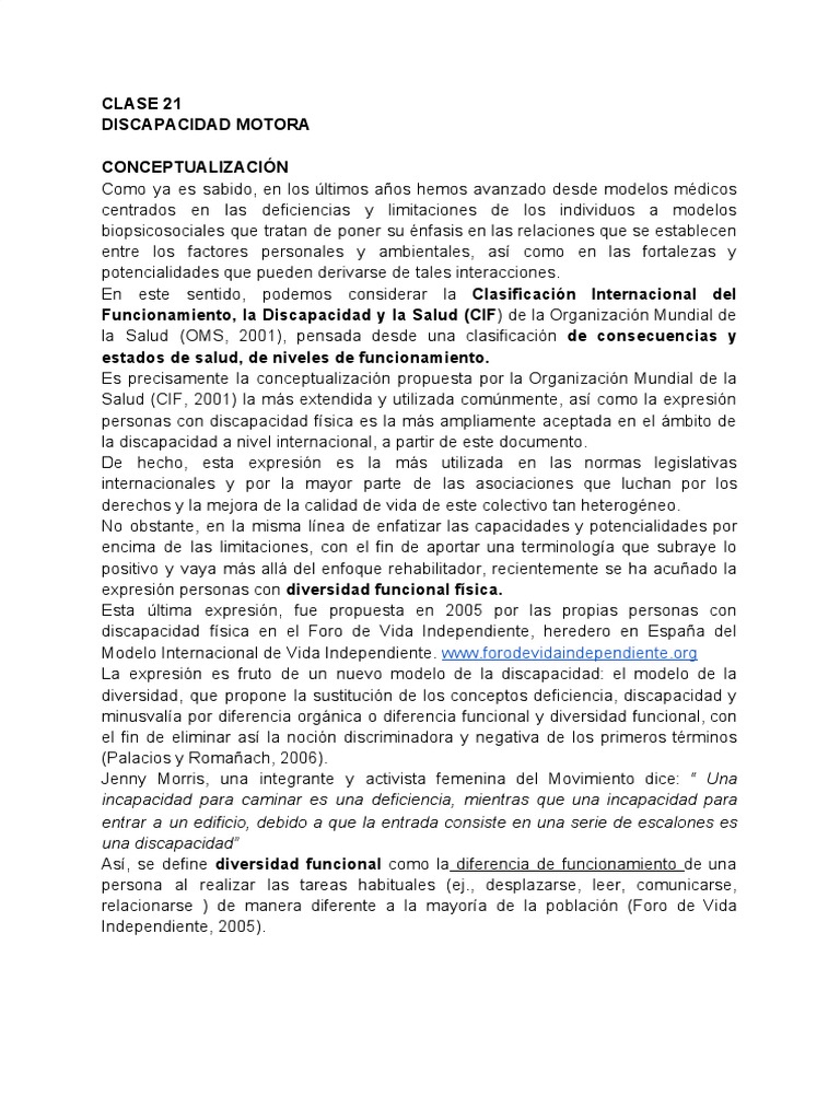 Clasificación y Conceptos de Discapacidad Motora | PDF | Invalidez ...