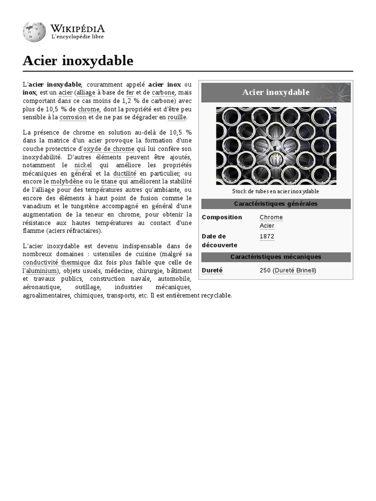 Composition et propriétés de l'acier inox PDF Acier inoxydable Acier — free download