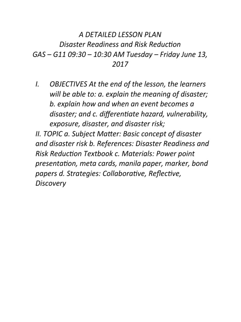 Disaster Readiness Lesson Plan | PDF | Social Science