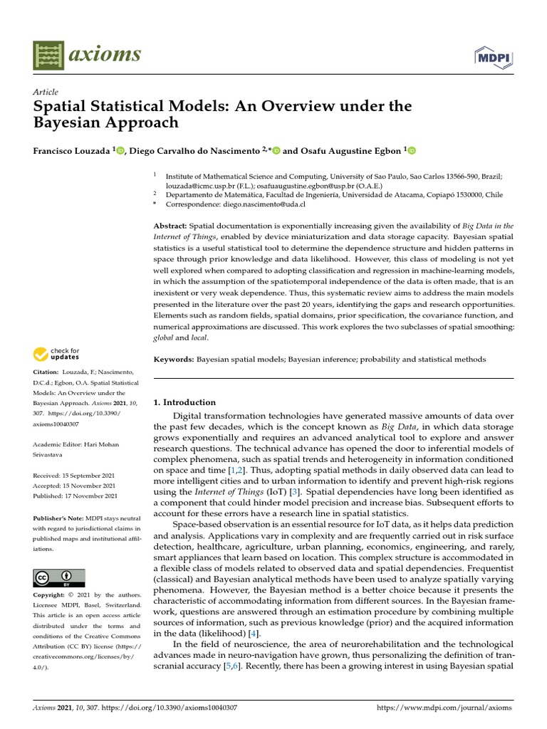 Axioms: Spatial Statistical Models: An Overview Under The Bayesian ...