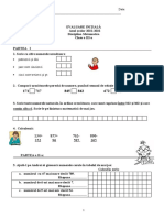 Test Iniţial Matematică. Clasa A III-a