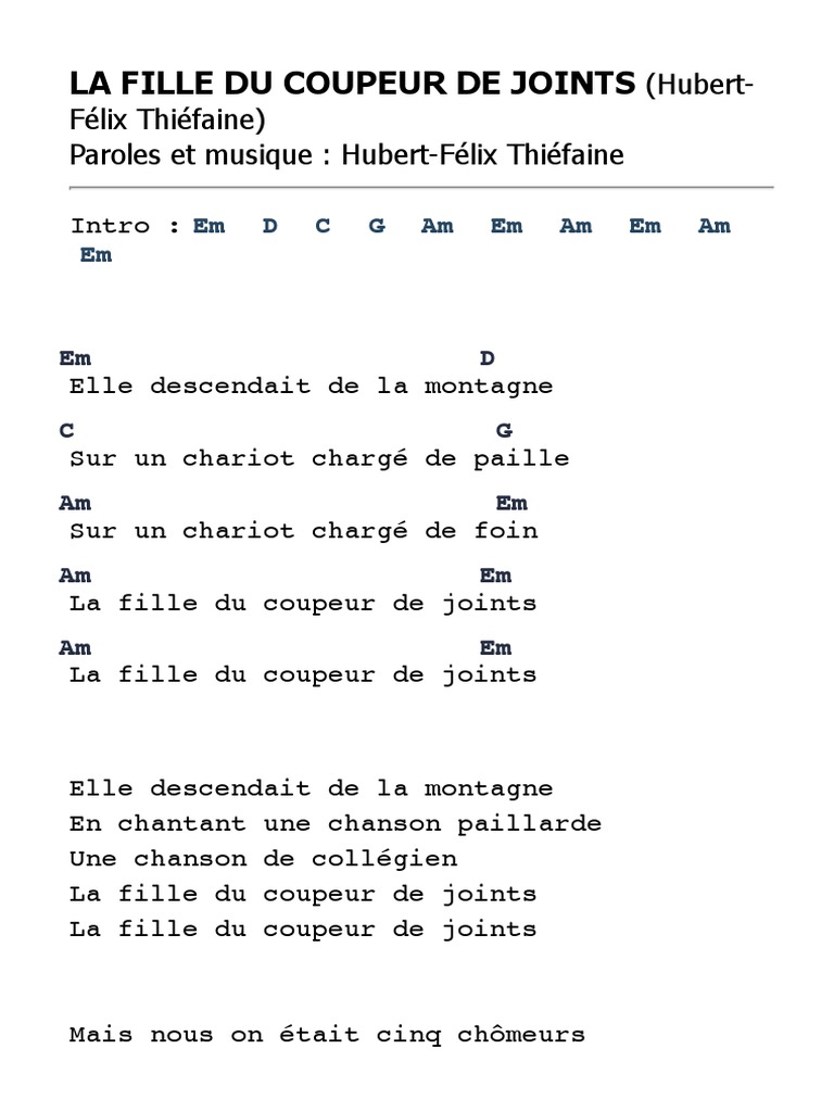 La Haut Sur La Montagne Paroles Paillarde La Fille Du Coupeur de Joint - Hubert-Félix Thiéfaine | PDF