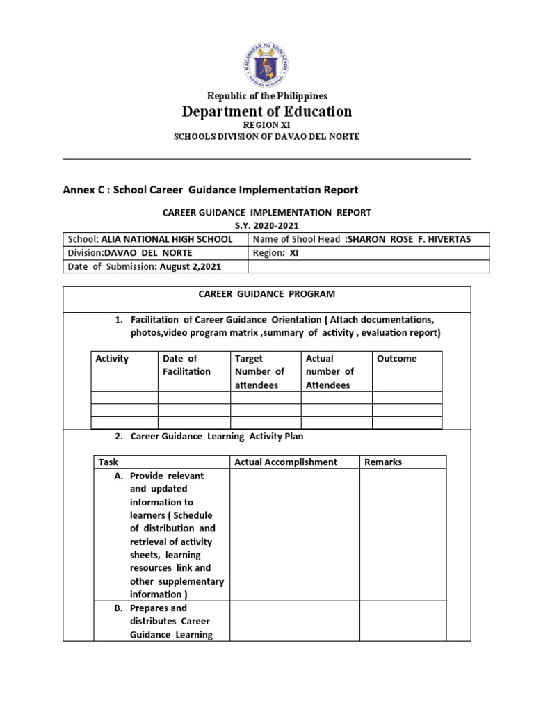 Department of Education: Annex C: School Career Guidance Implementation ...