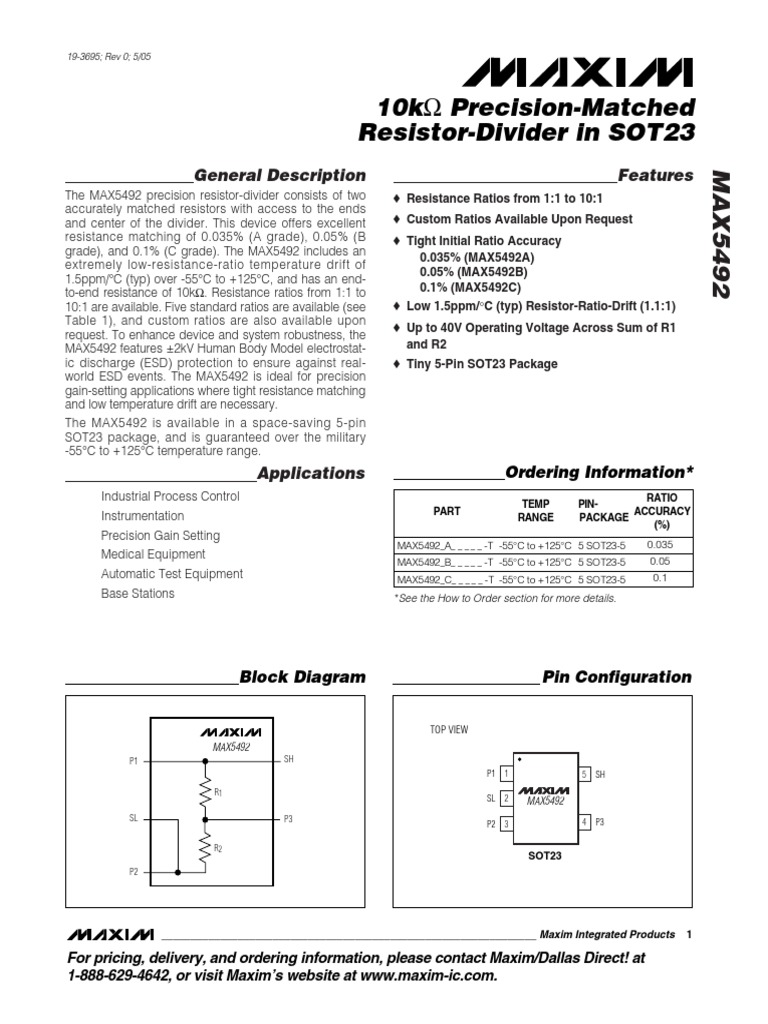 10k ResistorDivider in SOT23 PrecisionMatched PDF Resistor