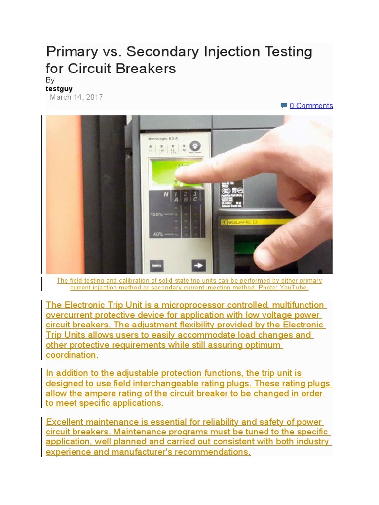 Primary Vs Secondary Injection Testing For Circuit Breakers PDF Electronic Circuits