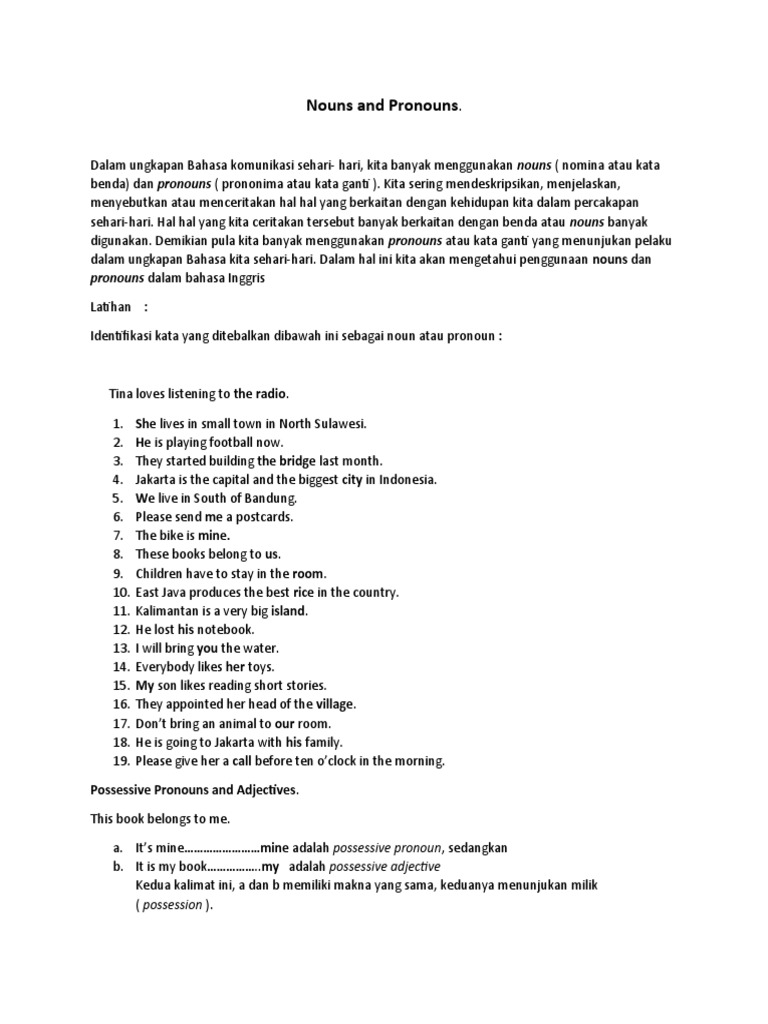 Nouns and Pronouns: Pronouns Dalam Bahasa Inggris | PDF | Indonesian ...