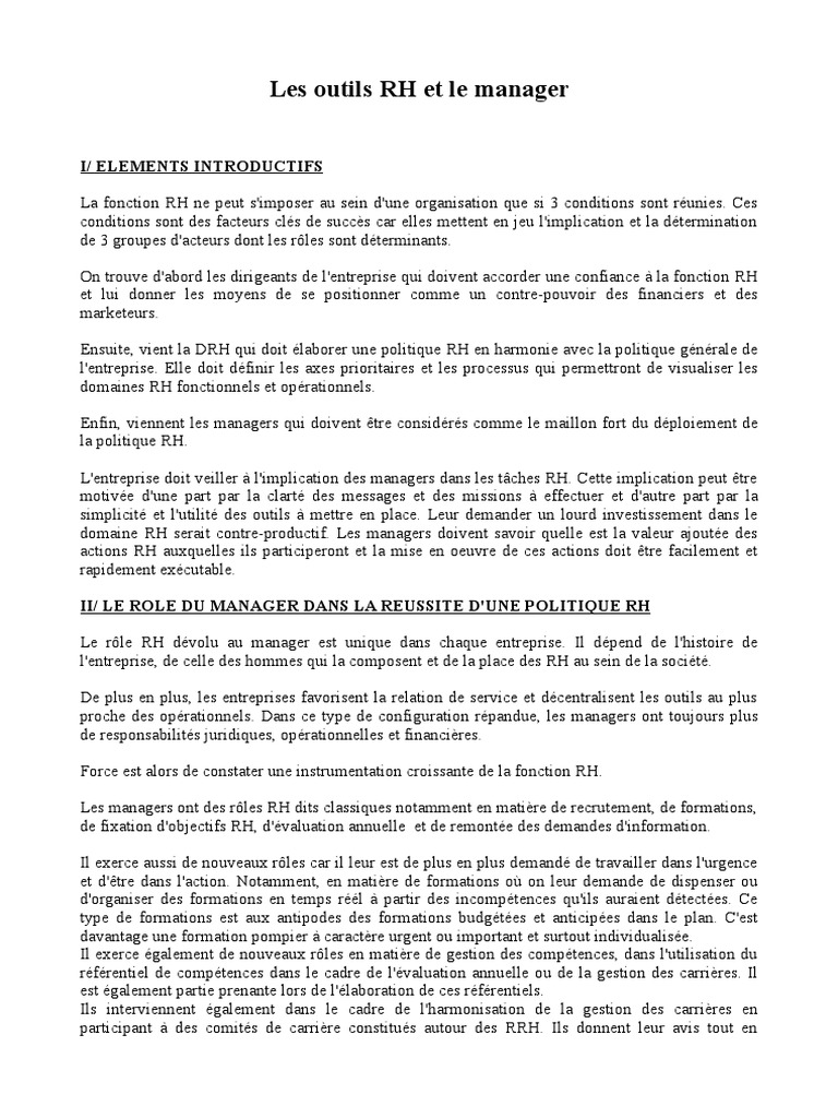 Rôle Clé des Managers dans la Politique RH | PDF | Recrutement ...