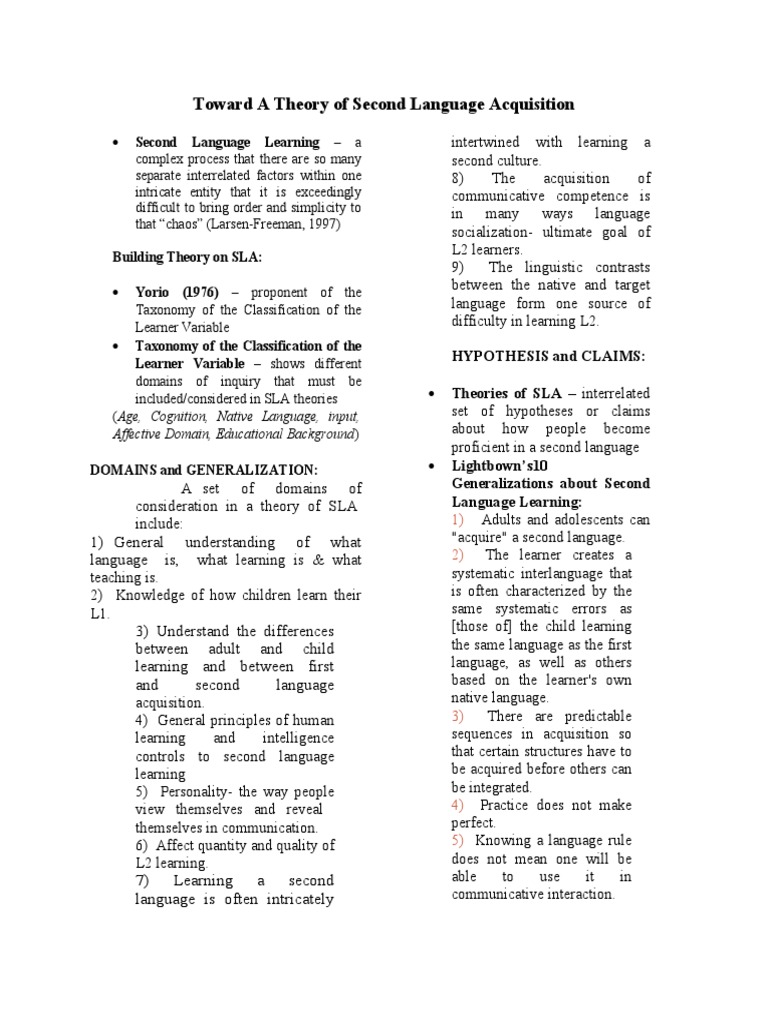 Theories of Second Language Acquisition | PDF | Second Language ...