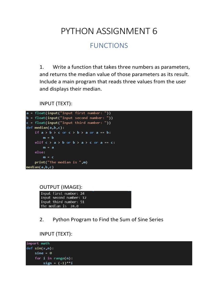 Python Assignment 6: Functions | PDF | Sine | Parameter (Computer ...