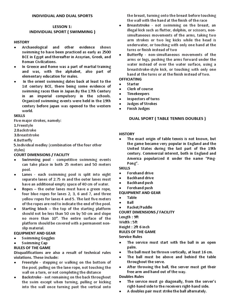 Overview of Individual and Dual Sports | PDF | Softball | Baseball Field