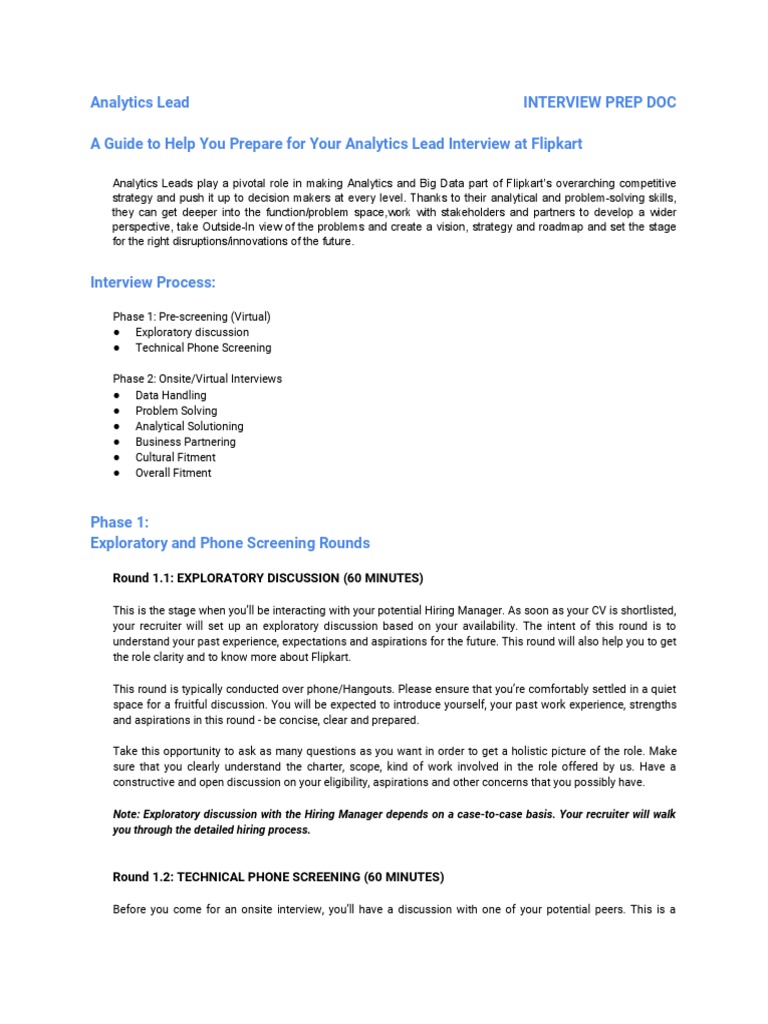 Flipkart Analytics Lead Prep Guide | PDF | Thought | Strategic Management