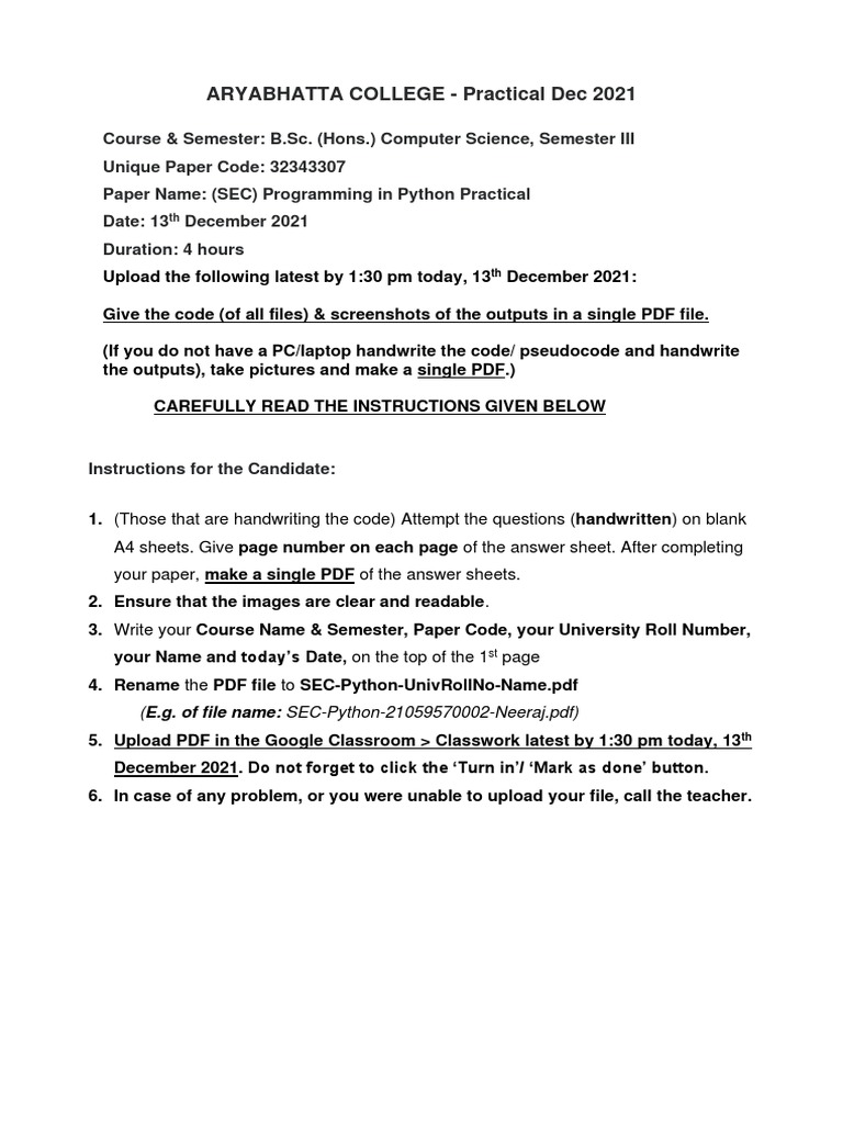 Python Practical Instructions for B.Sc. Students | PDF | String ...