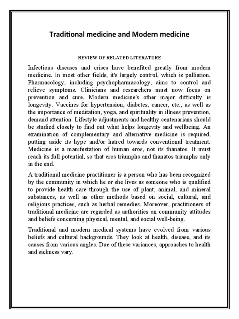 Traditional Medicine and Modern Medicine: Review of Related Literature ...