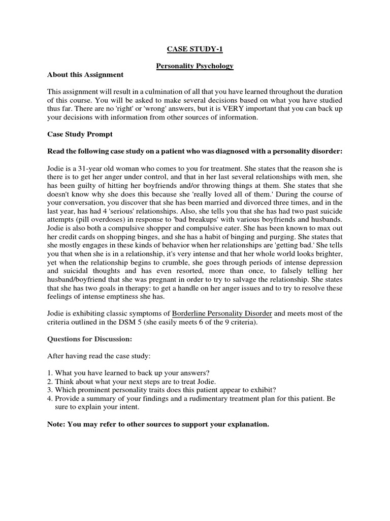 Case Study-1 Personality Psychology About This Assignment: Questions ...