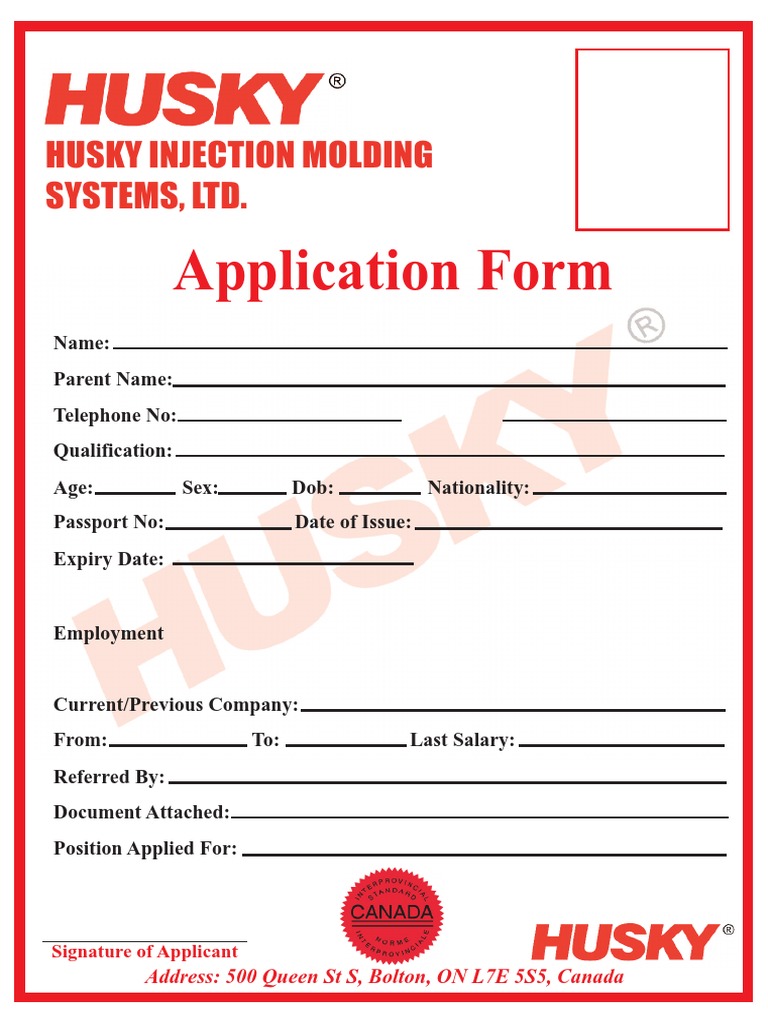 Application Form: Husky Injection Molding Systems, LTD | PDF | Career ...