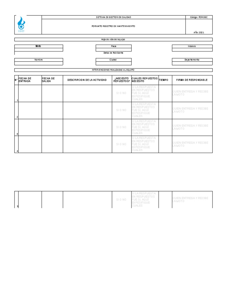 Libro De Registro De Mantenimiento Para Auto O Moto - En Blanco, Ideal Para Llevar Un Control De Servicios