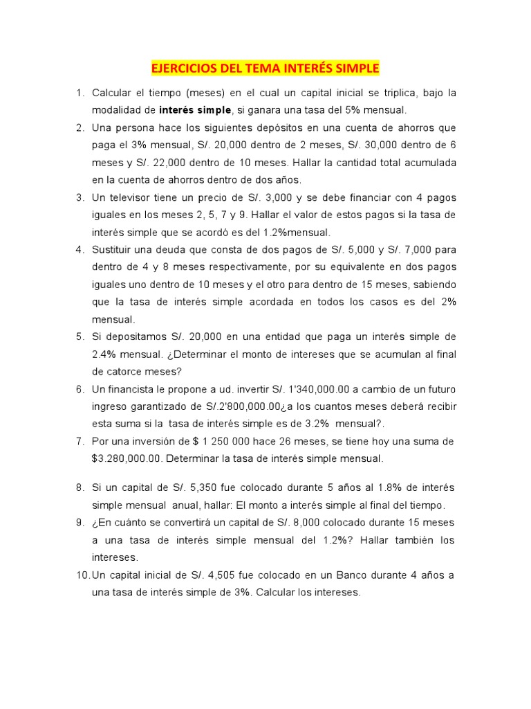 Ejercicios Prácticos de Interés Simple | PDF | Economias | Dinero