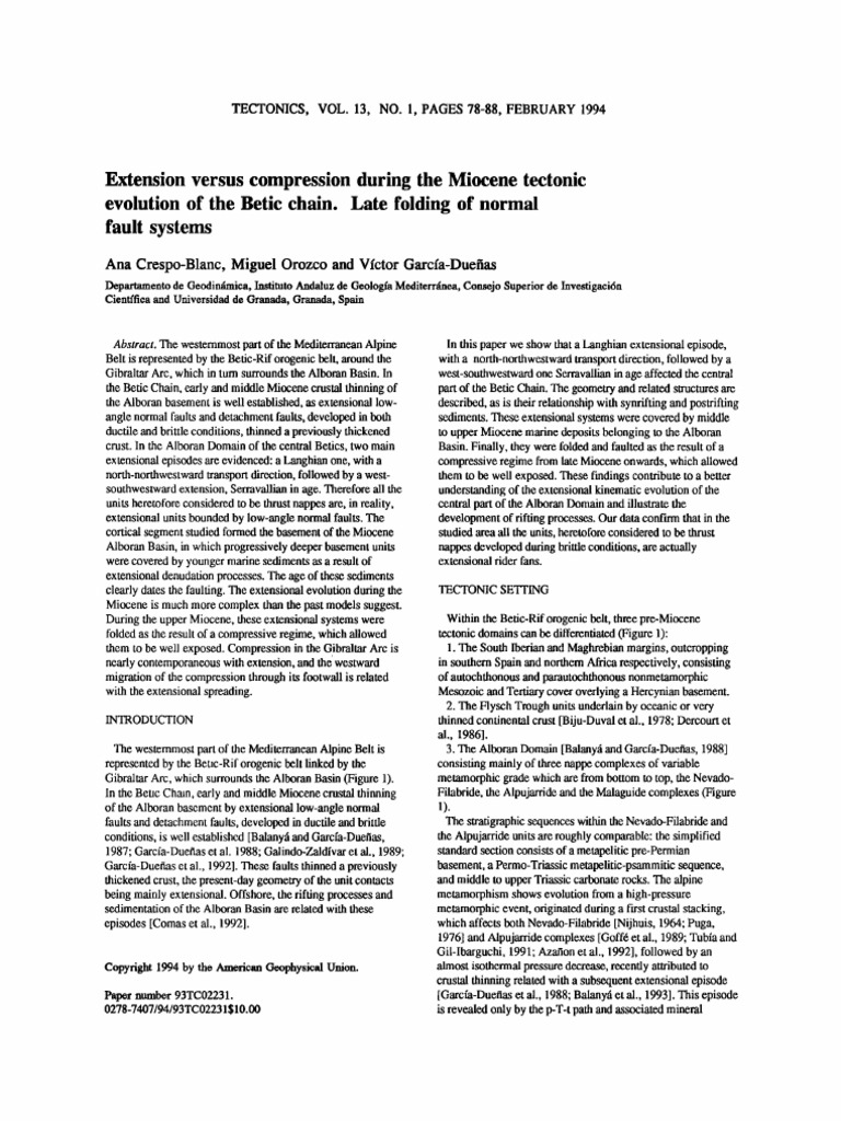 Extension VS Compression Miocene Betic.. Crespo Blanc Et Al 1994