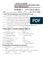 Excel Academy Grade 7 English Exam Questions and Answers