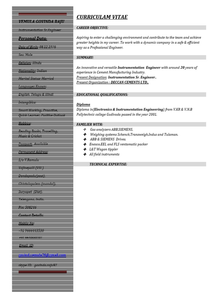 Instrumentation Engineer CV - 20 Years Experience | PDF | Programmable ...