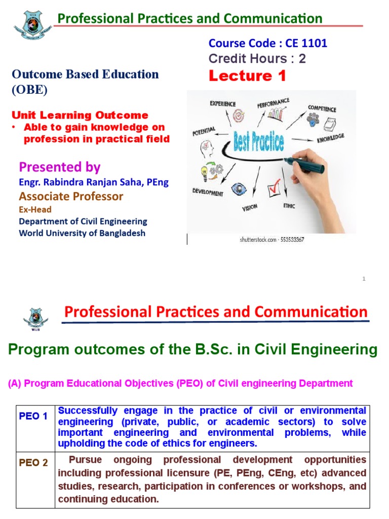 CE 1101 Lecture 1 PPT Summer Semester | PDF | Engineering | Procurement