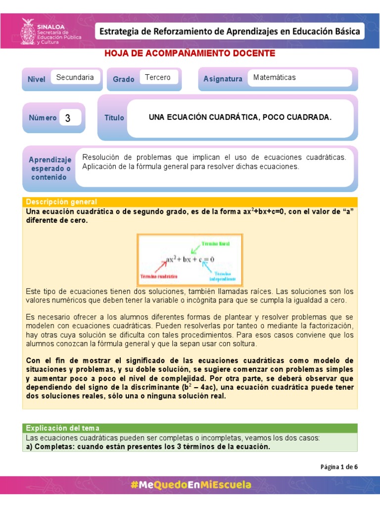 Semana 3 Ecuacion Cuadratica Pdf Ecuaciones Ecuacion Cuadratica