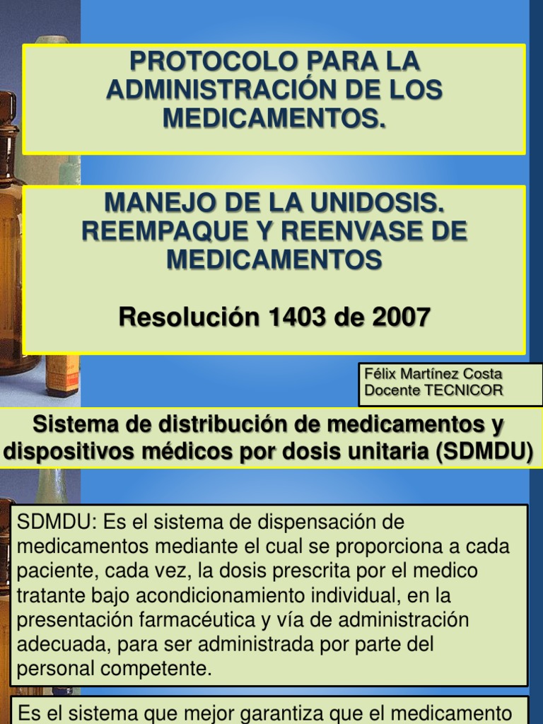 Protocolo de Dosis Unitaria en Farmacia | PDF | Medicamentos con receta ...