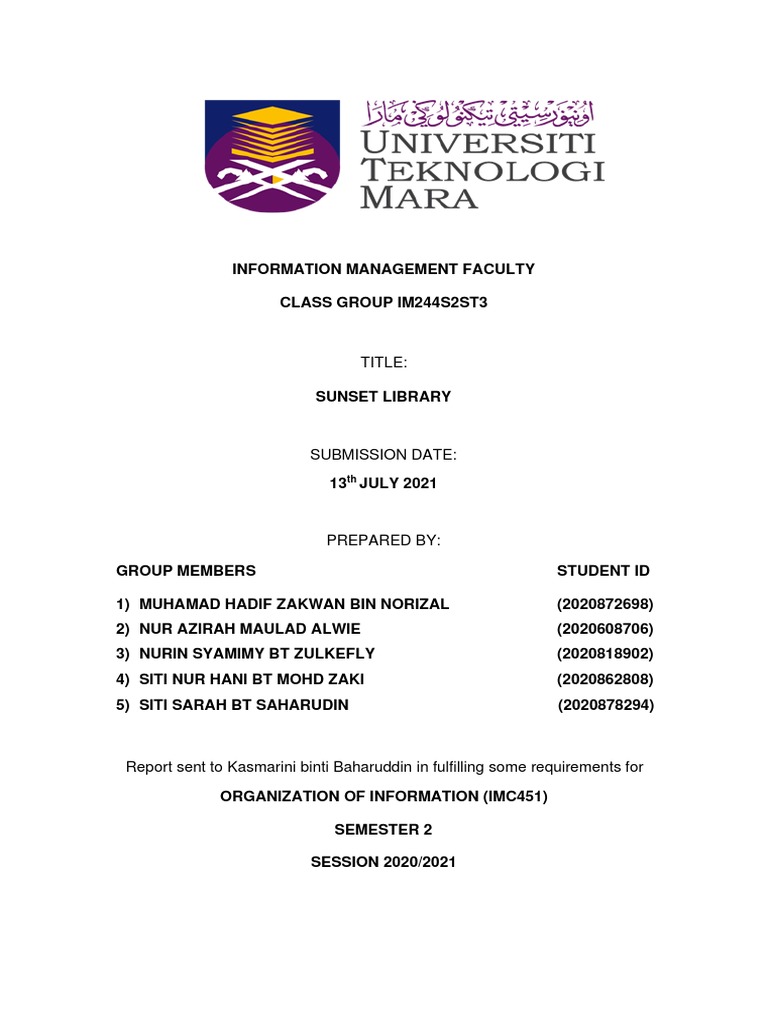 Imc451 - Sunset Library | PDF | Libraries | Books