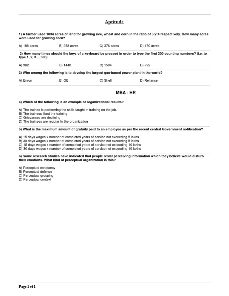 Aptitude Test Questions and Answers | PDF