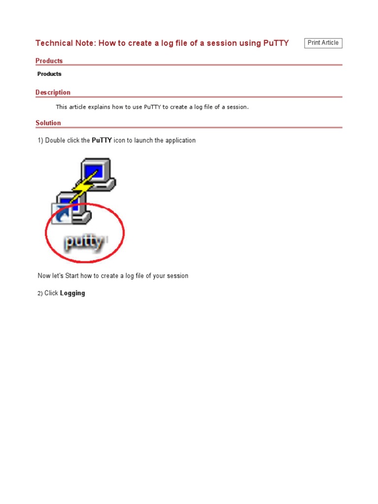 Technical Note How To Create A Log File of A Session Using Putty PDF