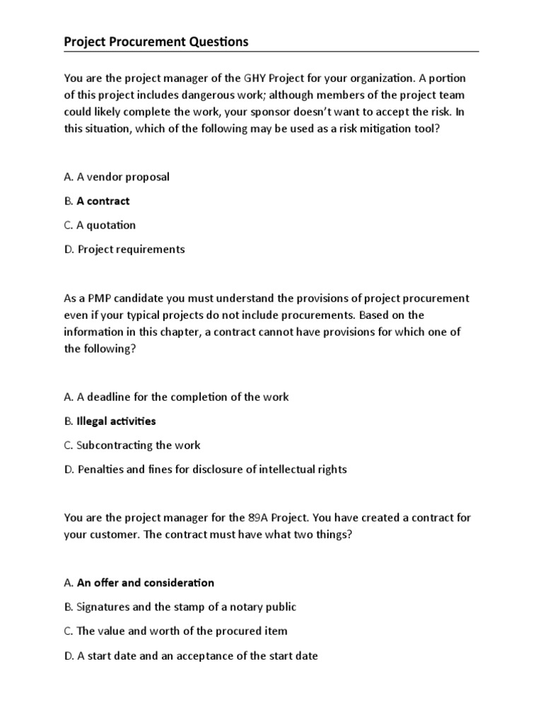 25 Project Procurement Management Pmp Certification Questions Pdf