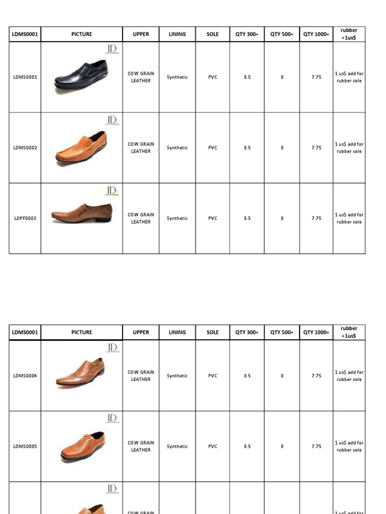 Men Shoes Catalog PDF Materials Sports Equipment