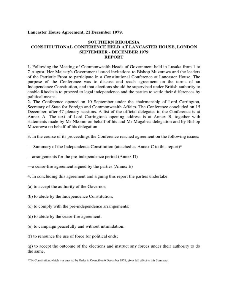 1979 Lancaster House Agreement PDF Government